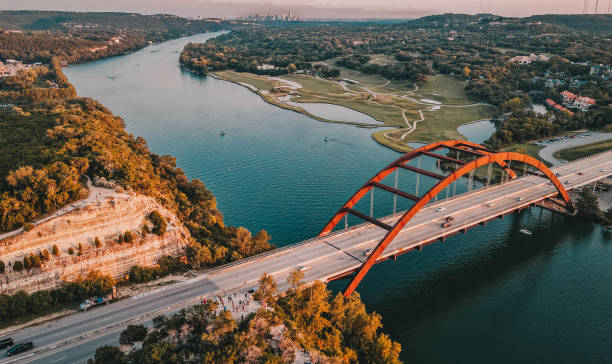 Aerial view of Austin with scenic landscapes